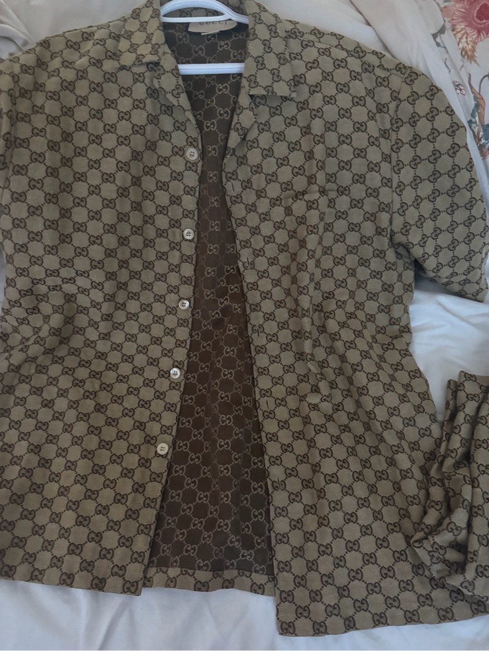 Gucci Beige & Brown GG Monogram Button-Up Shirt & Short Set